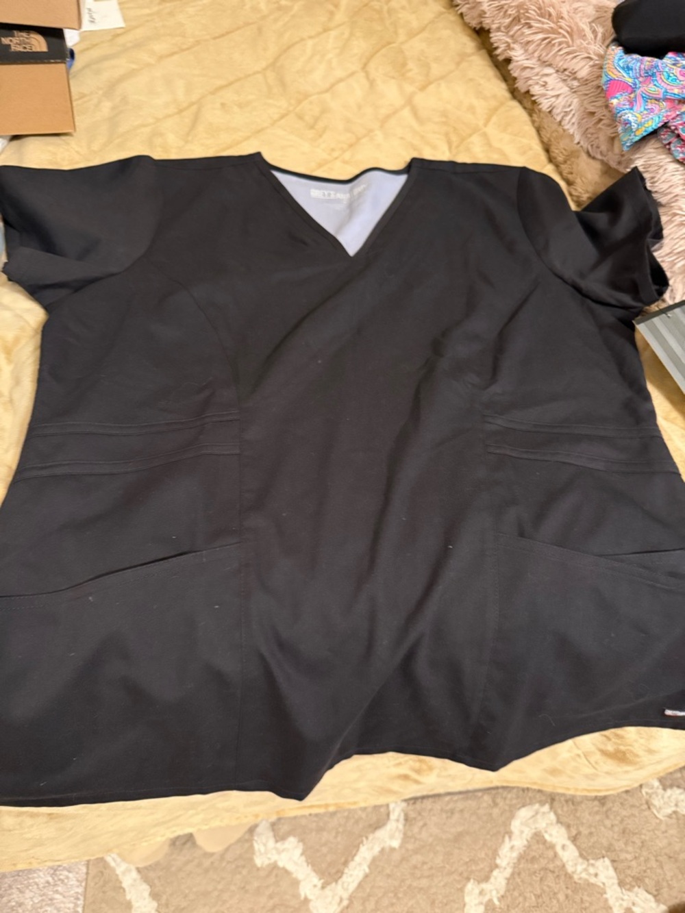 Grey's Anatomy Black V-Neck Scrub Top with Pocket Detail